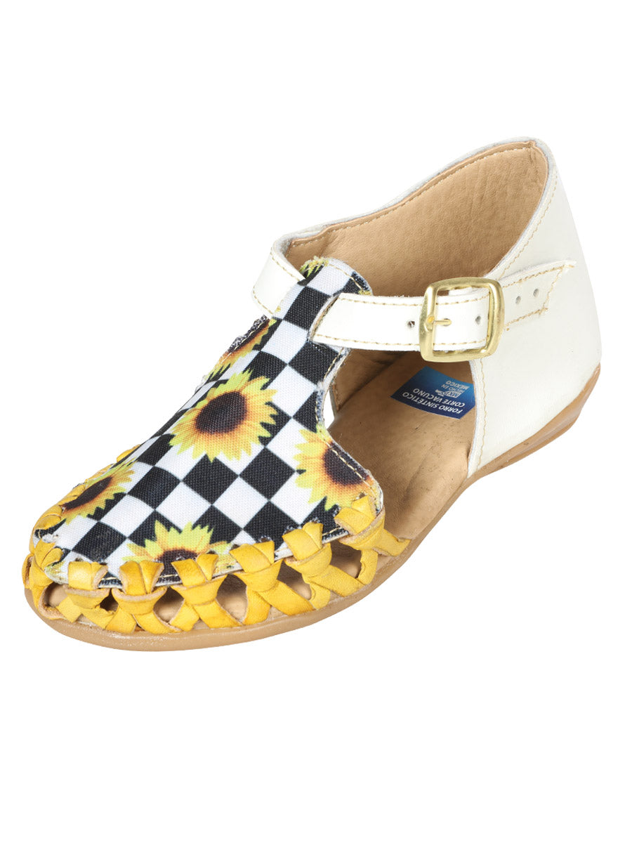 Sandalias Mexicanas Artesanales de Piel Blanco/Amarillo 603281