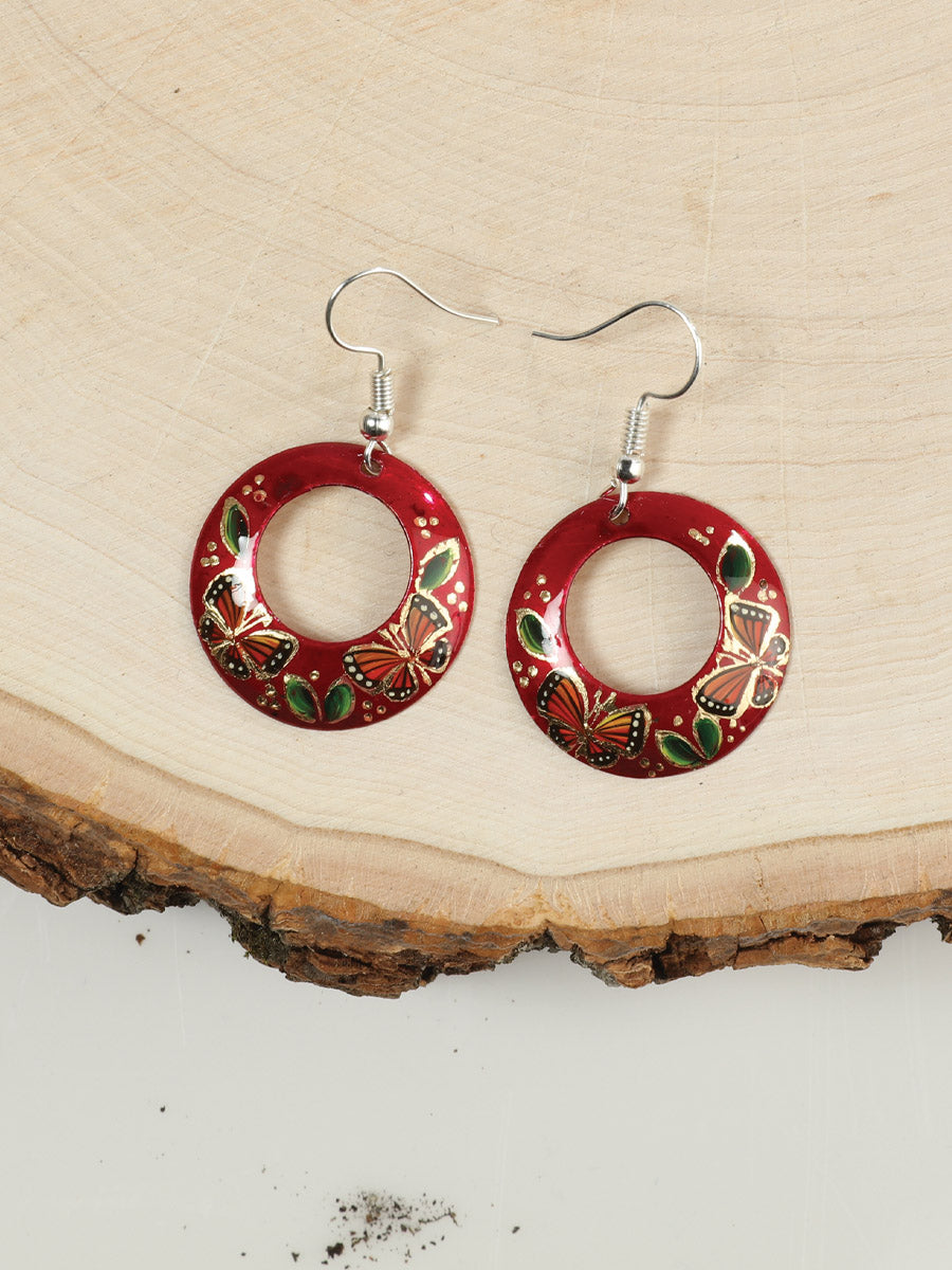 Aretes artesanales pintados a mano de 1 pulgada en cobre rojo 603445