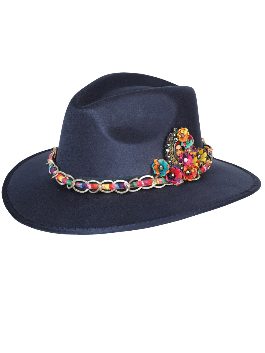 Sombrero Artesanal Frida Medallón Gamuza Azul Marino 603666