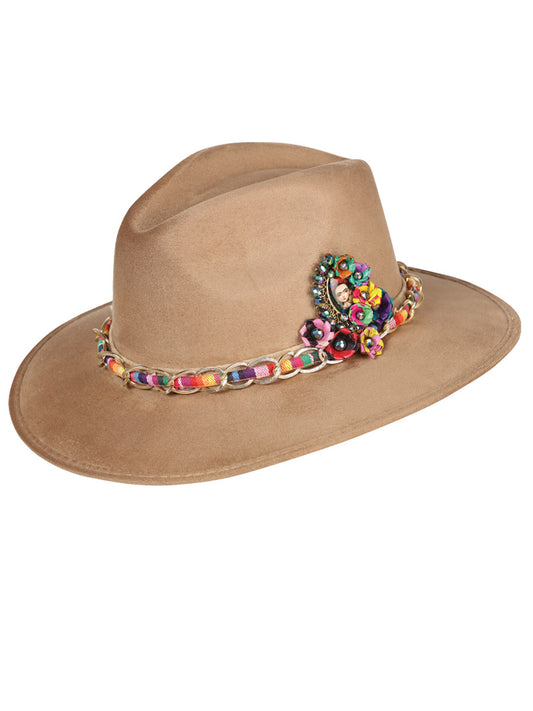 Sombrero Artesanal Frida Medallón Gamuza Mocha 603667