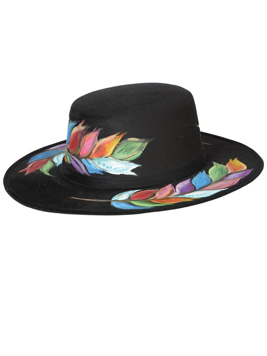 Sombrero artesanal mexicano pintado a mano de gamuza negra 603729