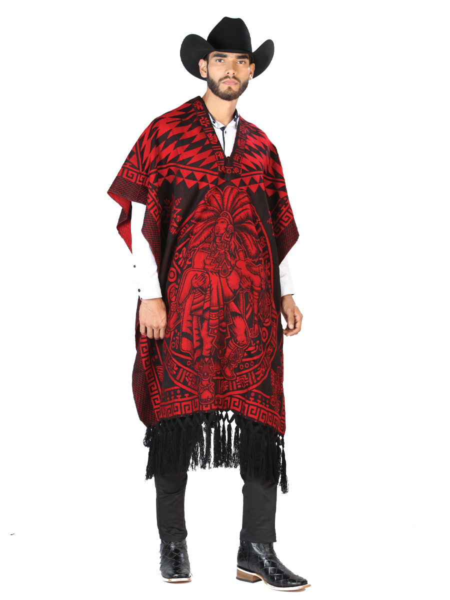 Poncho Mexicano Artesanal 92% Acrílico, 8% Poliéster Negro/Rojo 603836