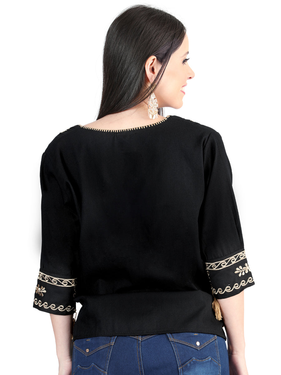 Artisanal Embroidered Blouse 100% Cotton Black 603960