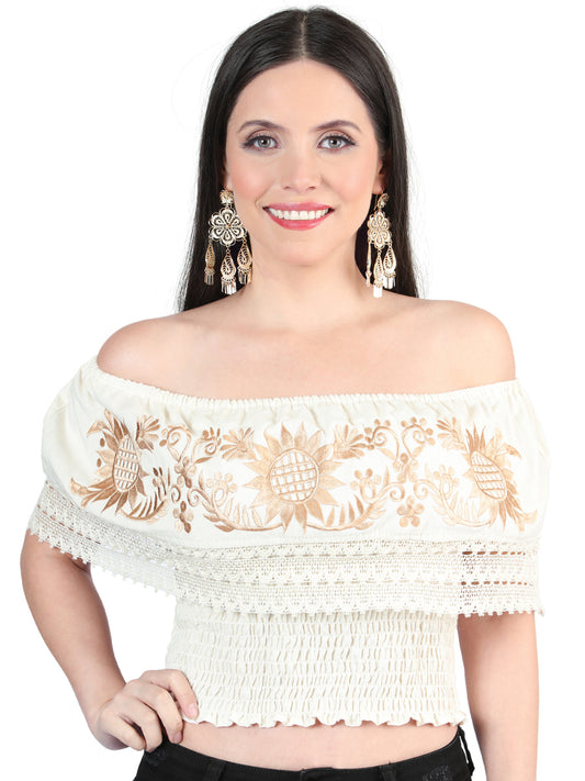 Artisanal Embroidered Blouse 100% Cotton Beige 603970