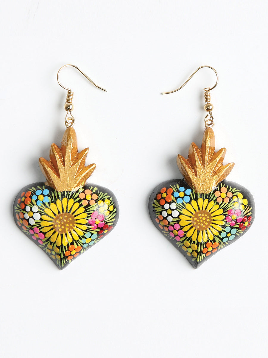 Pendientes artesanales pintados a mano negros 603976