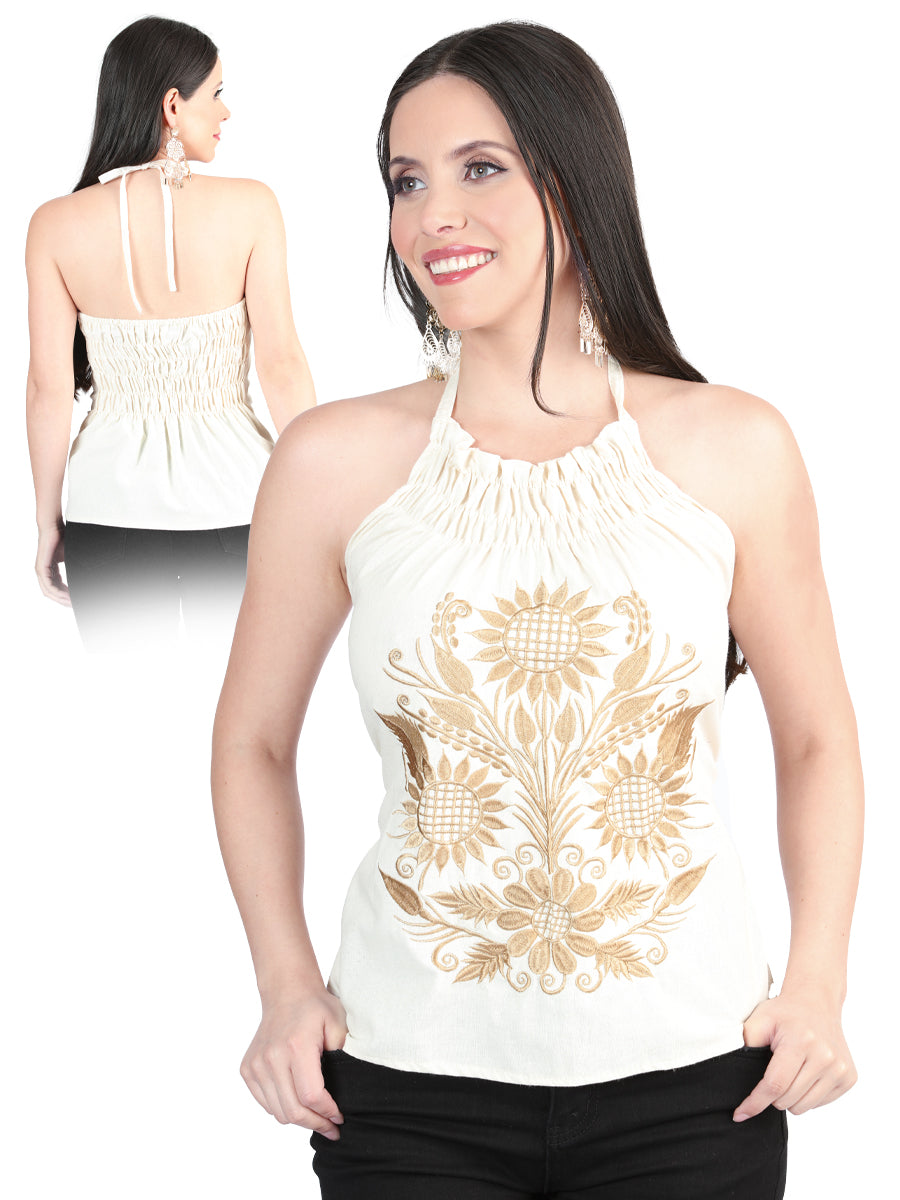 Artisanal Embroidered Blouse 100% Cotton Beige 603990