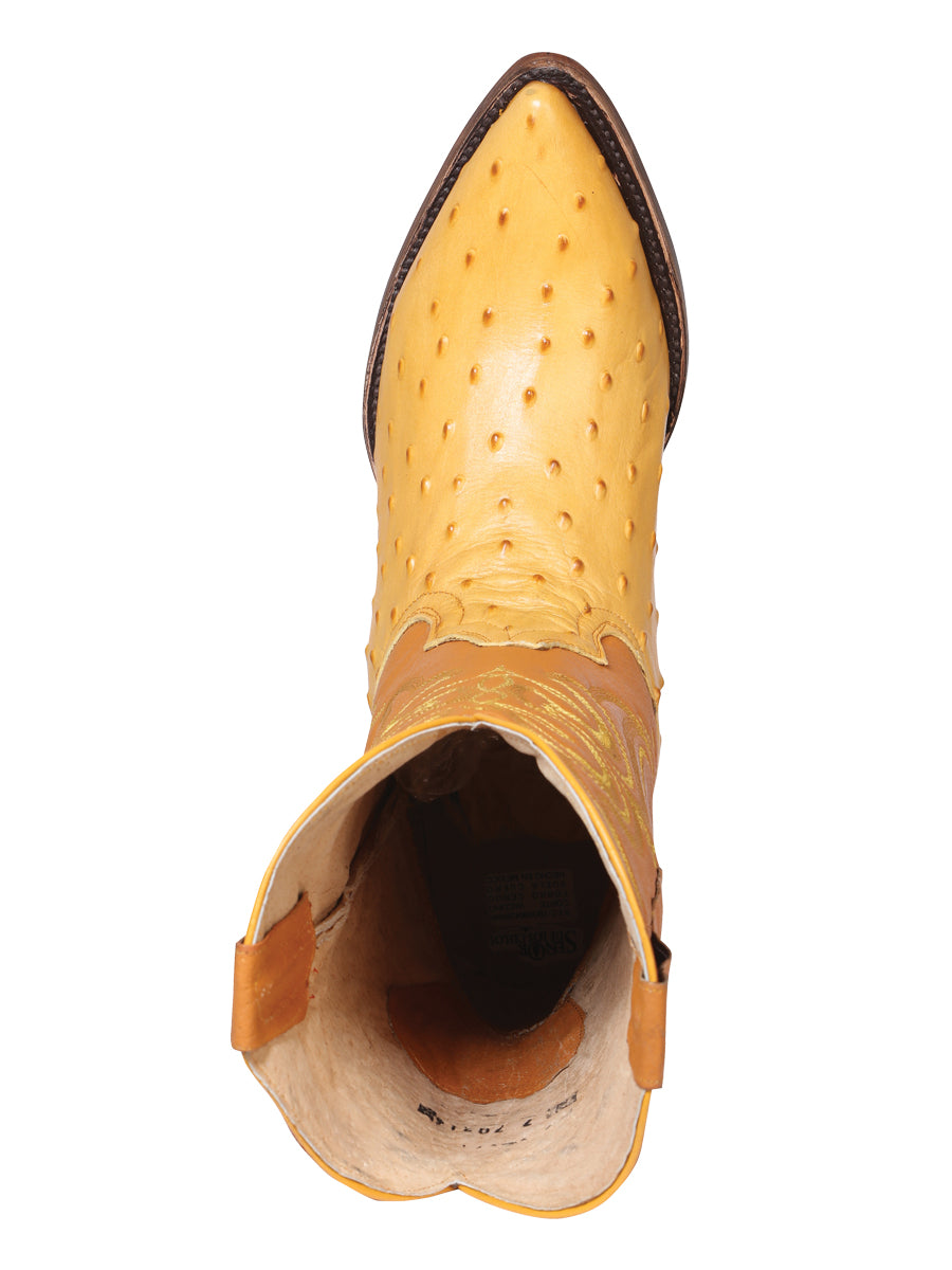 Bota Vaquera Hombre El Señor de los Cielos - Piel Estampado Avestruz - Mantequilla 40837