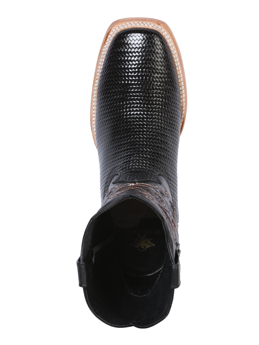 Bota de rodeo El General para hombre - Piel tejida repujada - Negra 41790