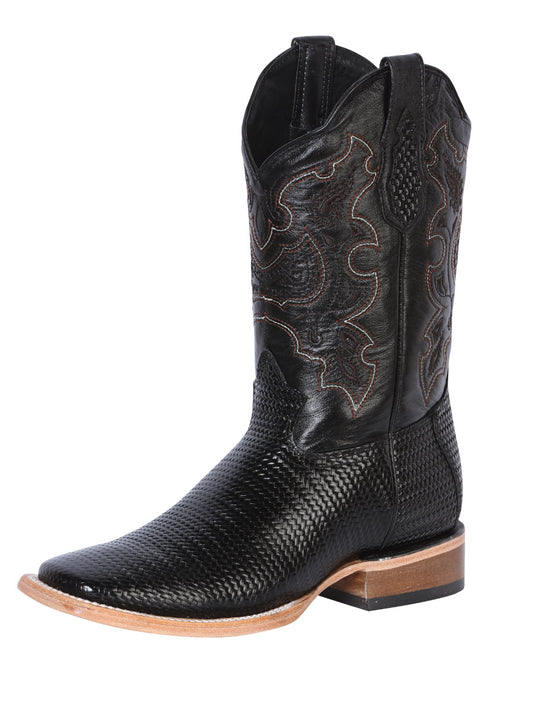 Bota de rodeo El General para hombre - Piel tejida repujada - Negra 41790