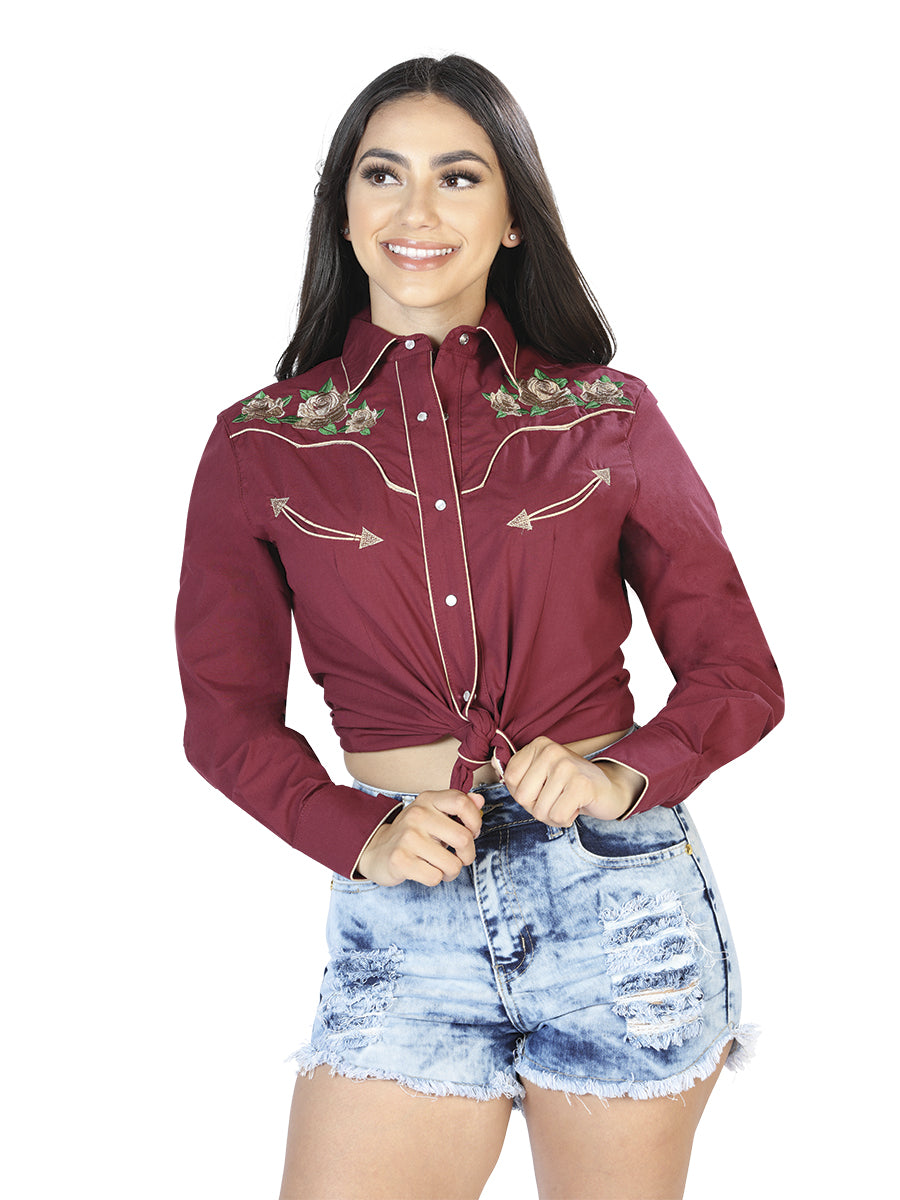 Camisa vaquera de manga larga color vino para mujer 42965