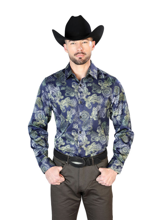 Camisa casual azul de manga larga 43666