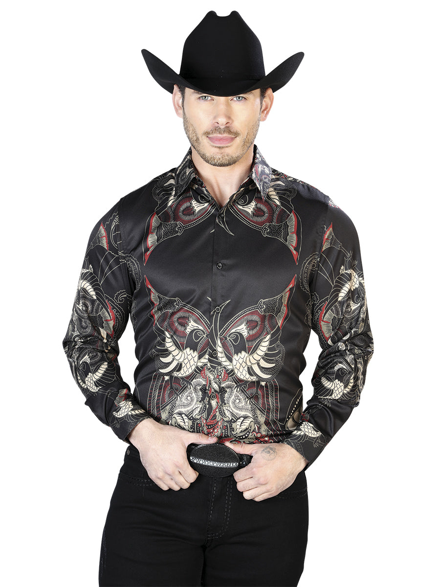 Camisa casual negra de manga larga 43669