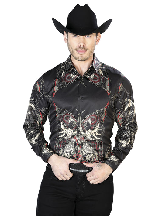 Camisa casual negra de manga larga 43669