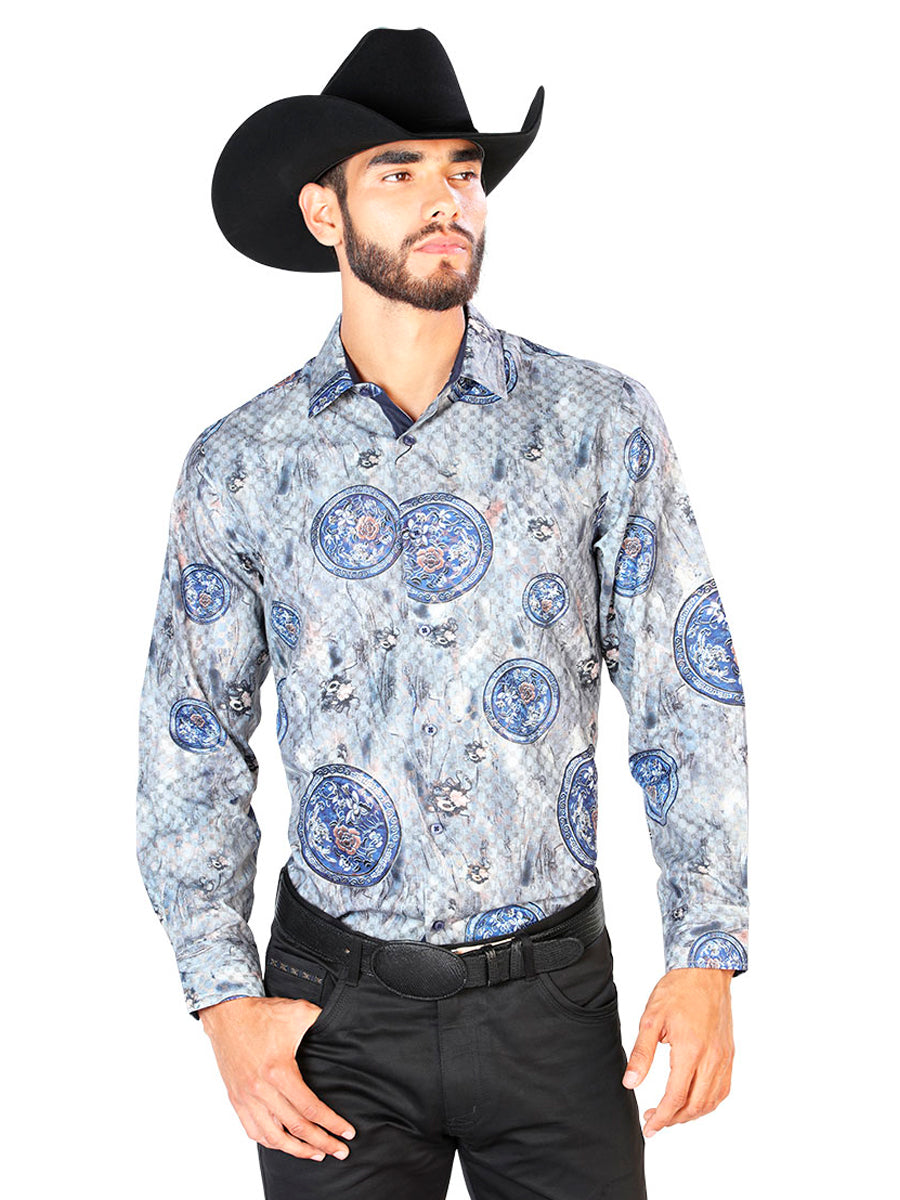 Camisa casual azul de manga larga 43823