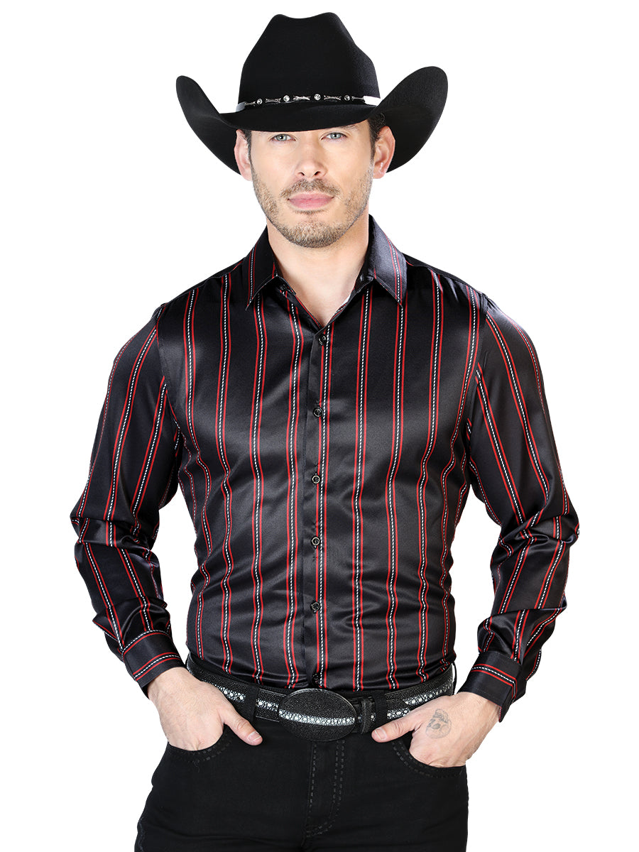 Camisa casual de manga larga negra y roja 43922