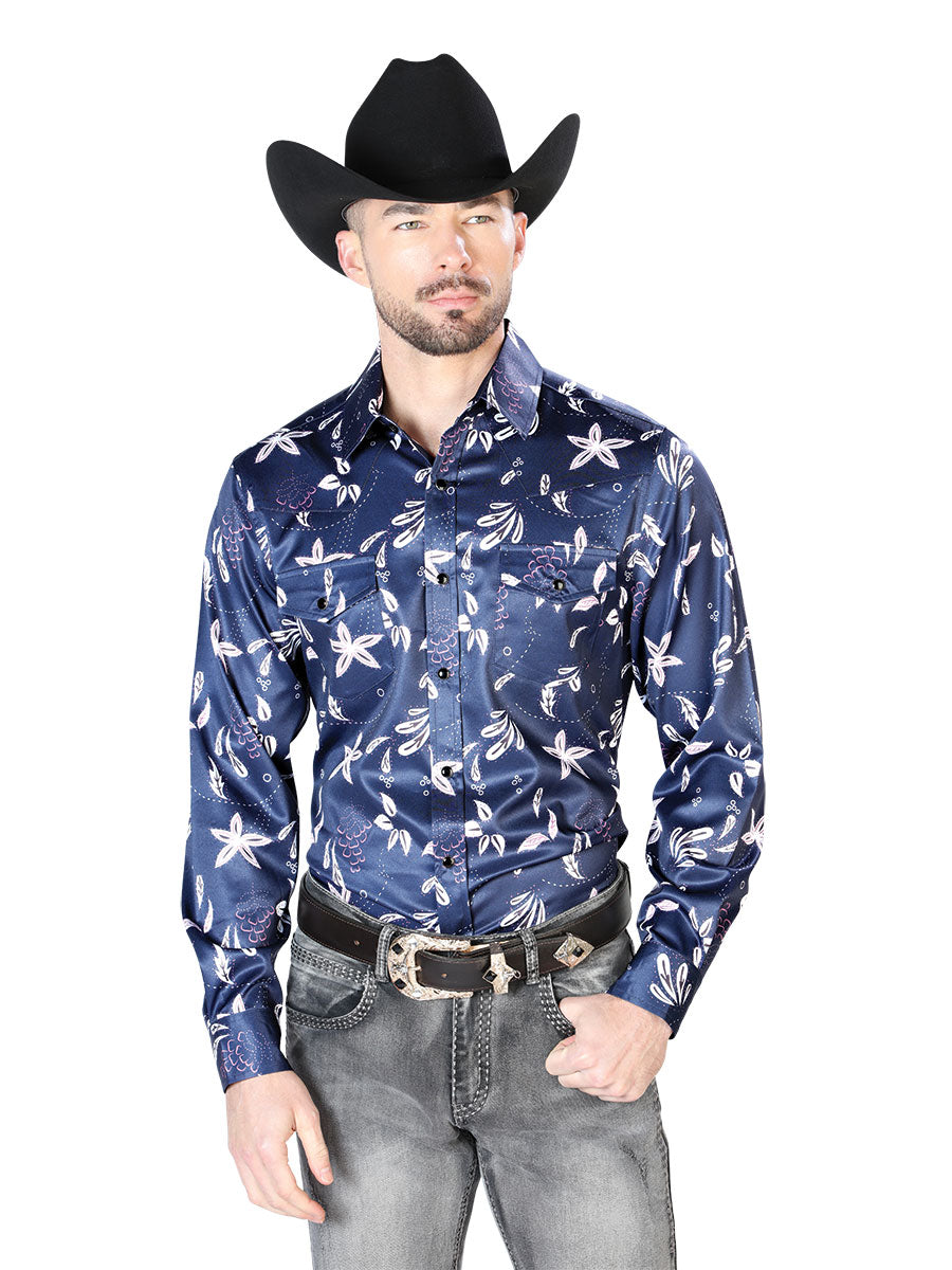 Camisa casual azul de manga larga 43932