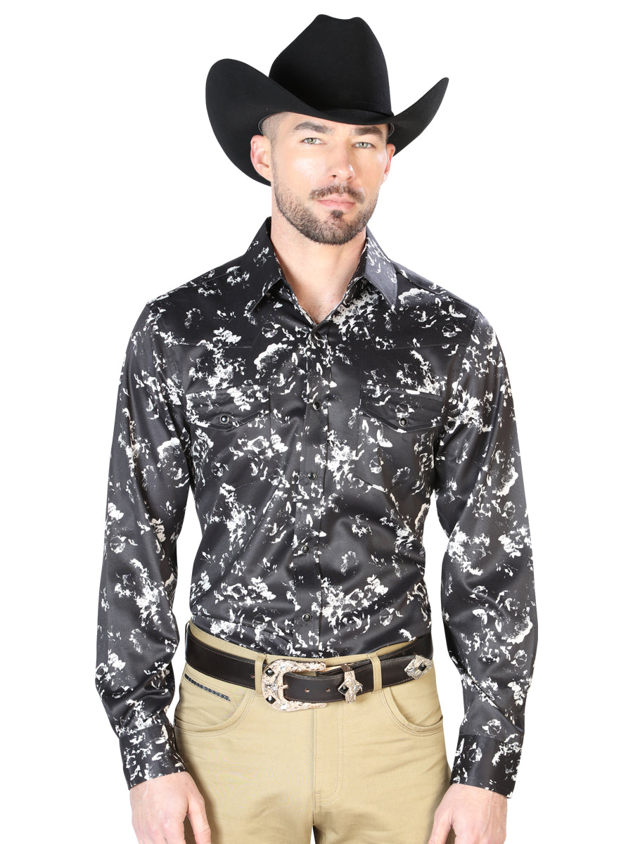 Camisa casual de manga larga negra y beige 43946