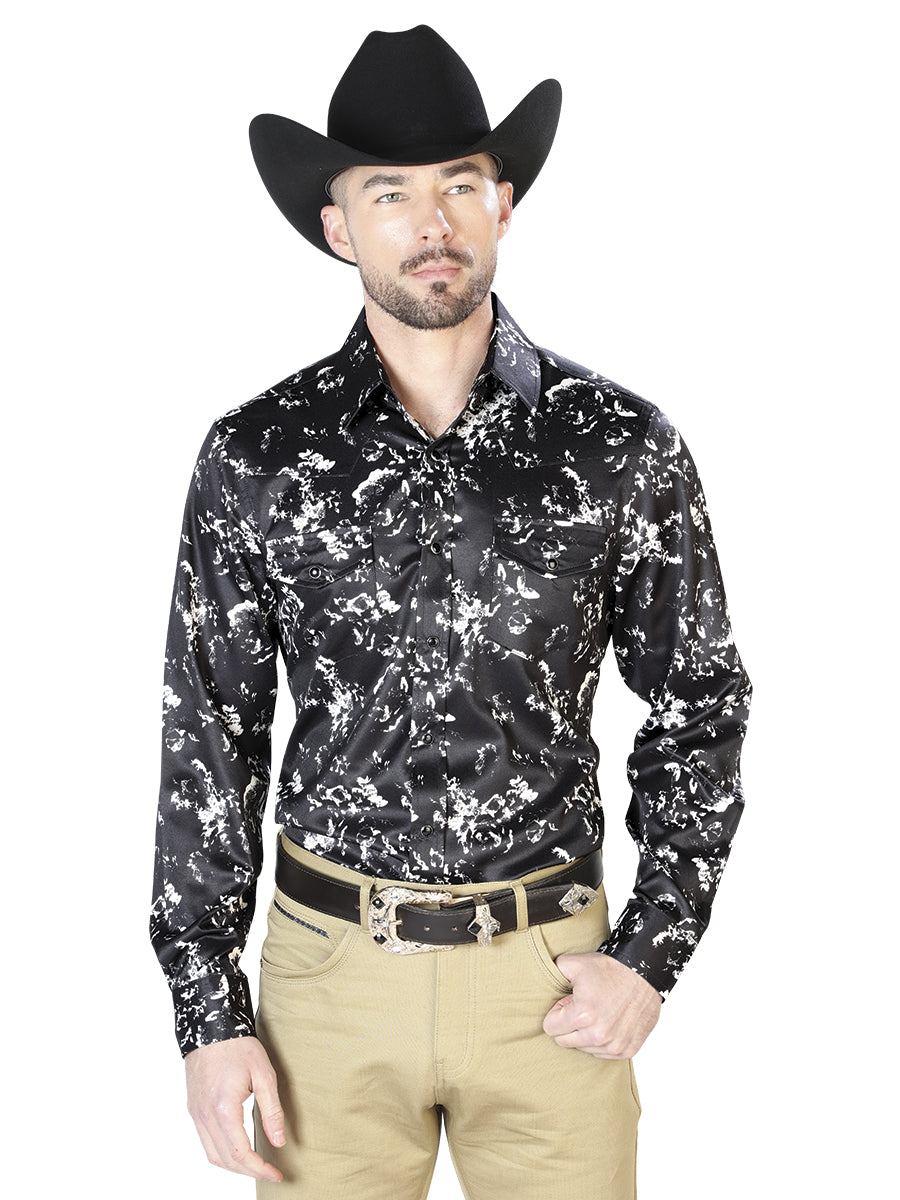 Camisa casual de manga larga negra y beige 43946