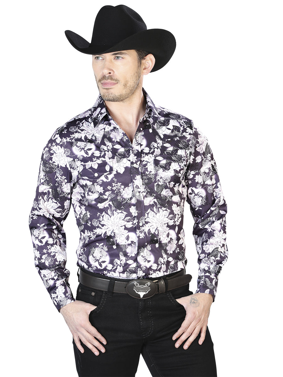 Purple Flower Print Long Sleeve Shirt 43948