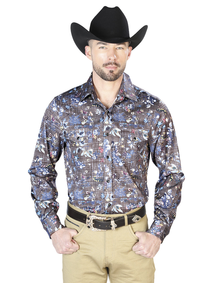 Navy Floral Casual Long Sleeve Shirt 43953