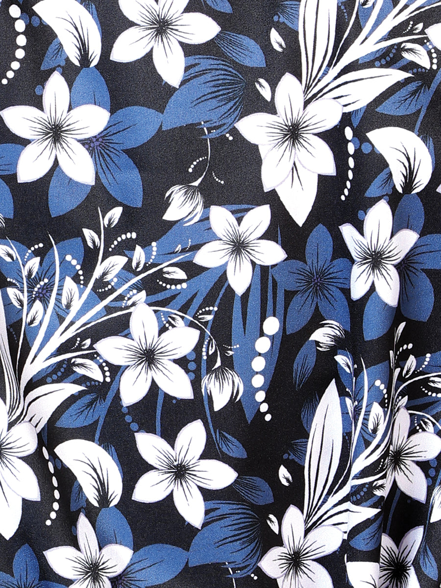 Camisa casual de manga larga con flores azules 43954