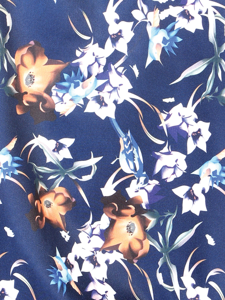 Camisa casual de manga larga con flores azules 43957