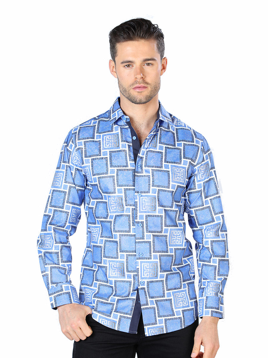Camisa casual azul de manga larga 44004
