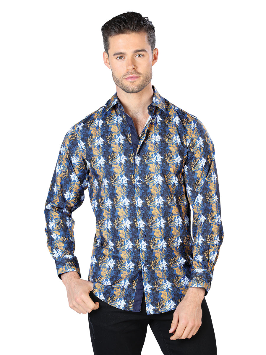 Camisa casual azul de manga larga 44046