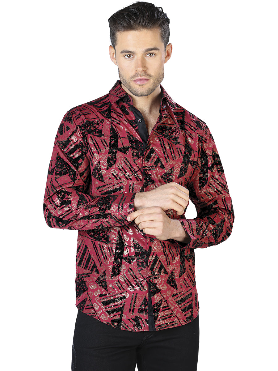 Camisa informal de manga larga con estampado de ladrillo negro 44052