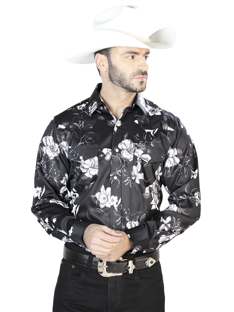 Camisa informal de manga larga con estampado blanco y negro 44109