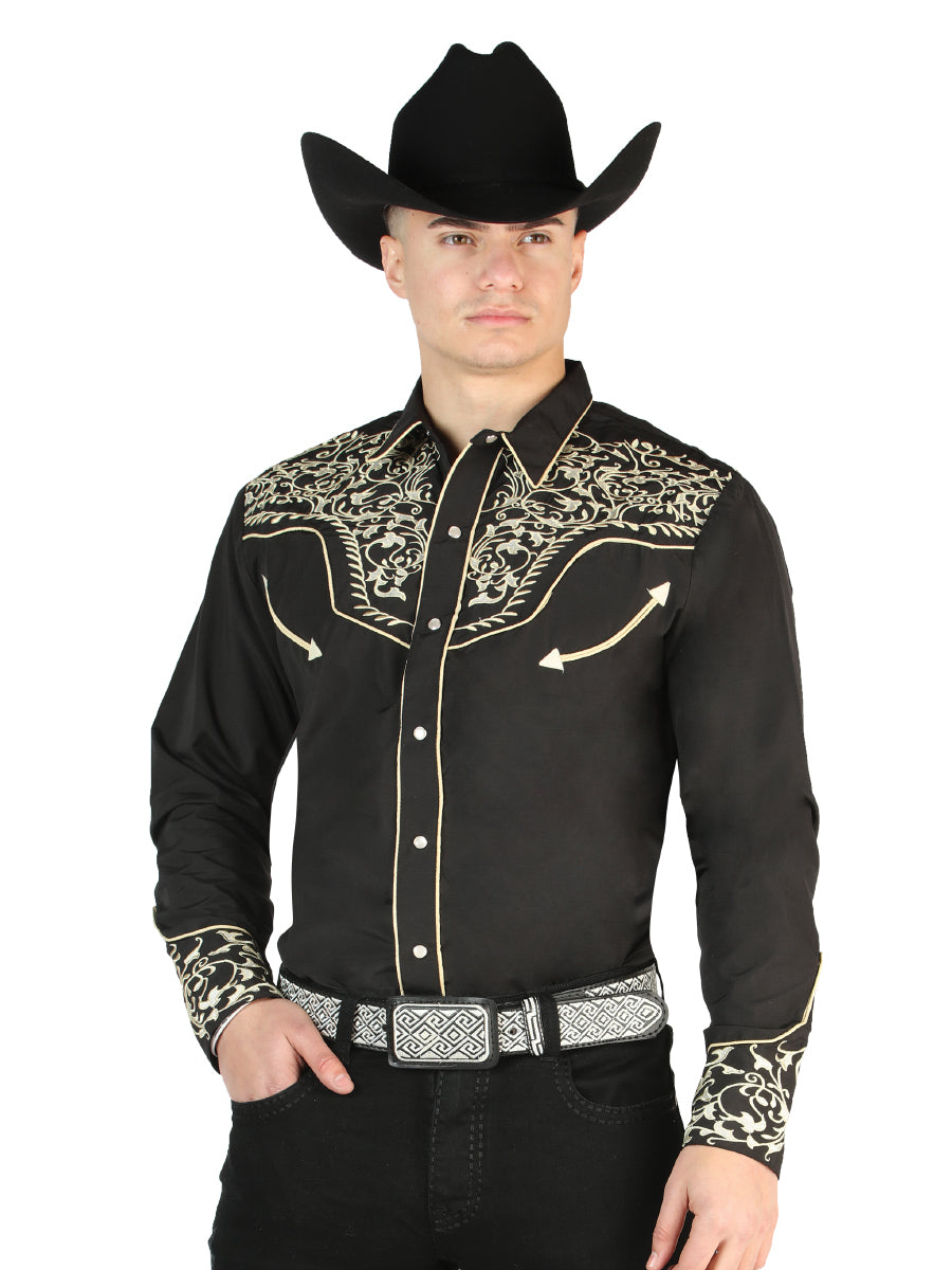 El General Embroidery Western Shirt Black/Gold 44195