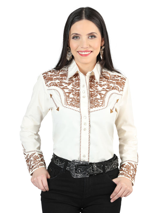 Senor De Los Cielos Embroidery Shirt Beige/Dark Camel 44345