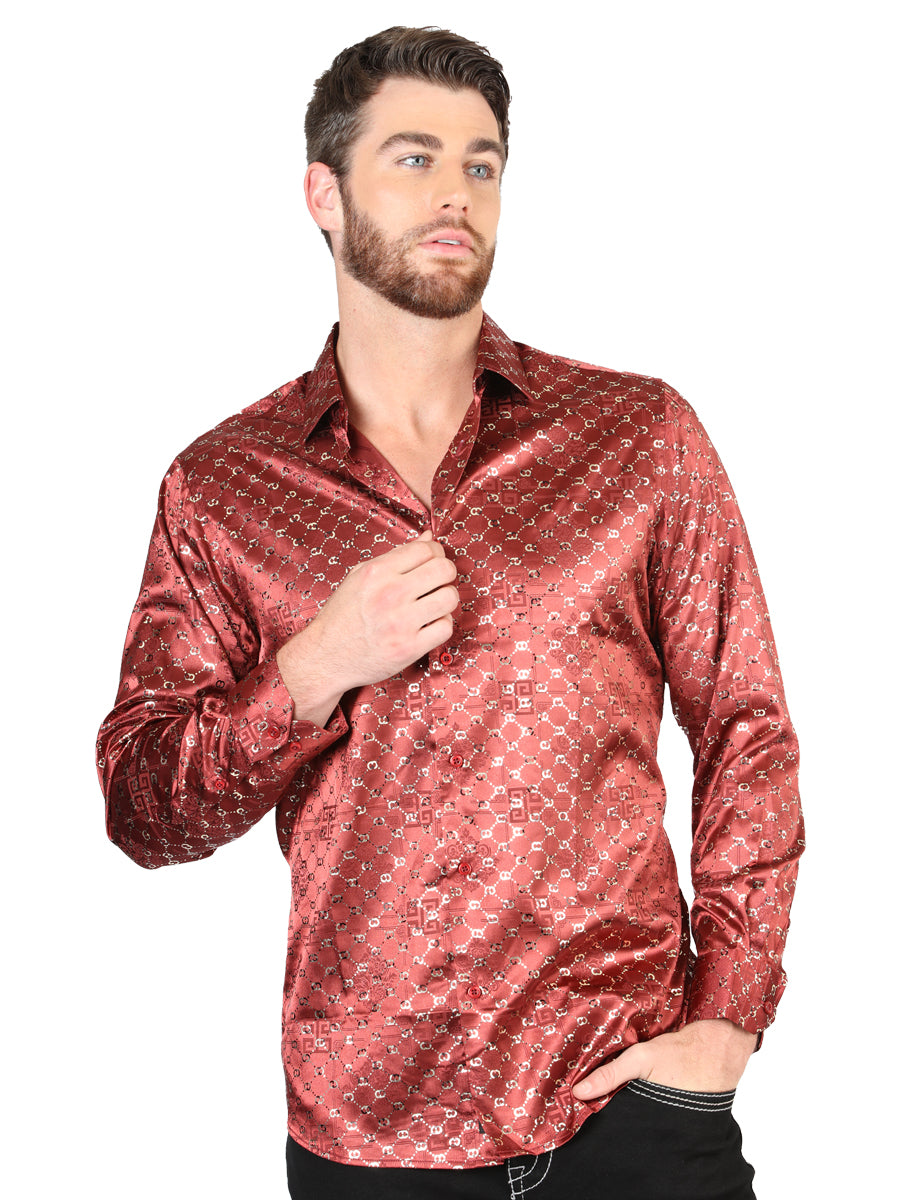 El General Burgundy/Gold Casual Long-Sleeve Shirt 44546