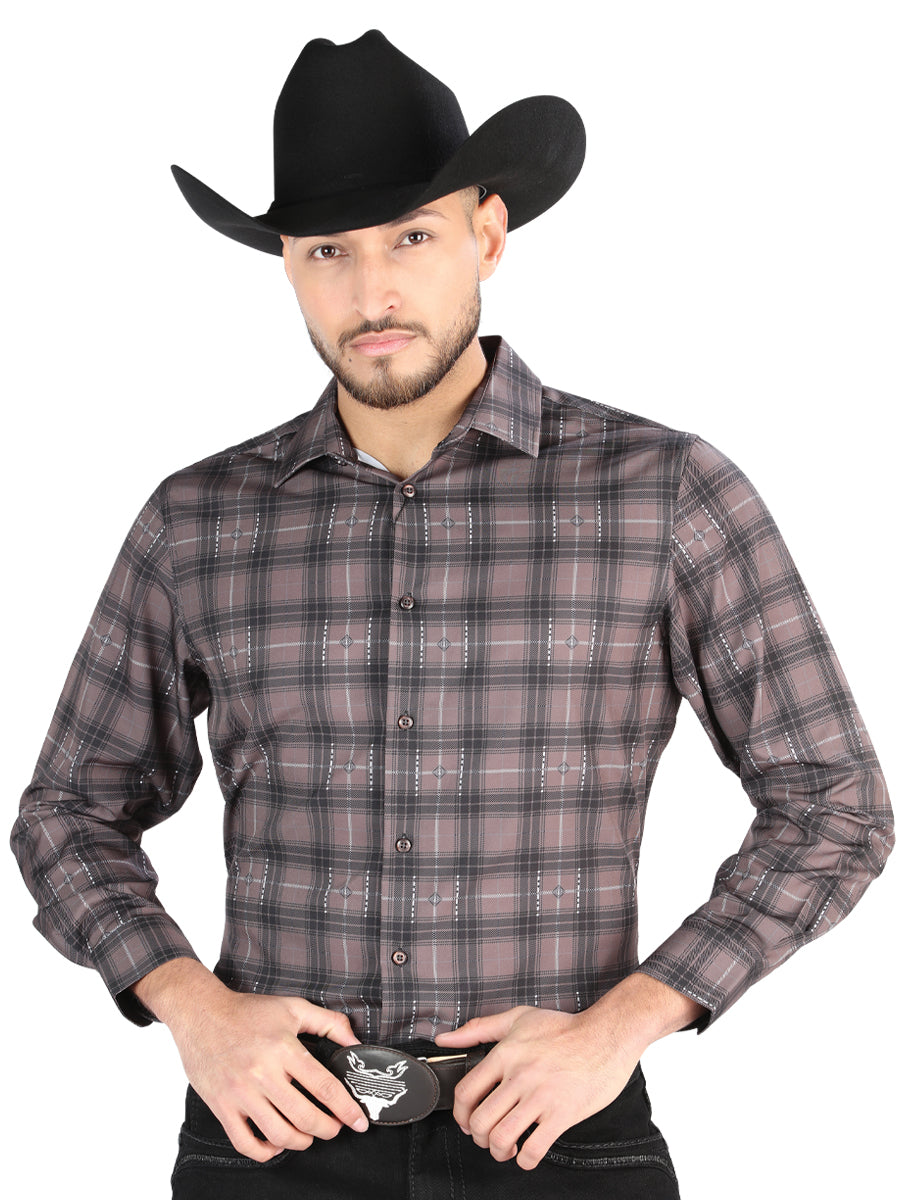 El General - Casual Long Sleeve Shirt - Mocha/Olive 44712