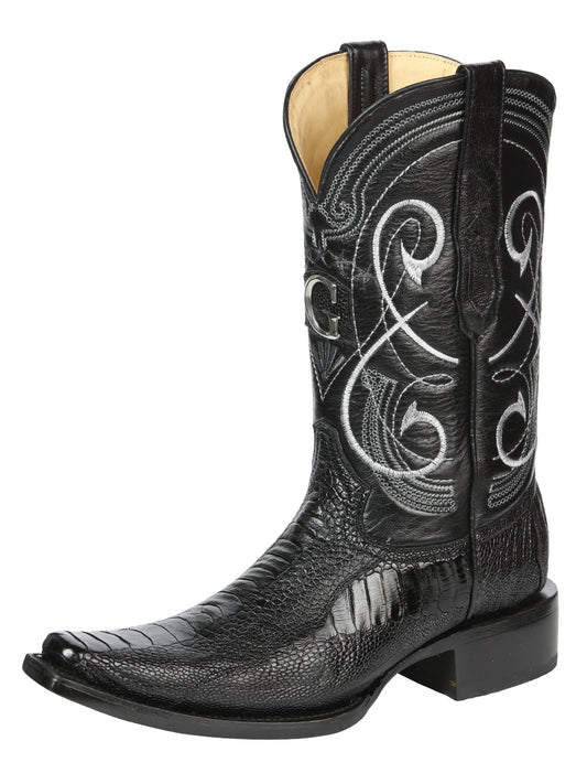 El General Men's Exotic Ostrich Leg Cowboy Boots - Black 45067