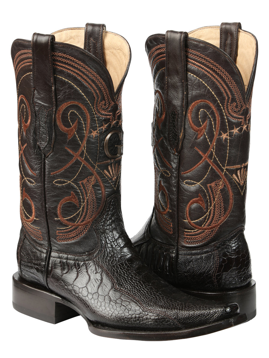 El General Men's Exotic Ostrich Leg Cowboy Boots - Brown 45068