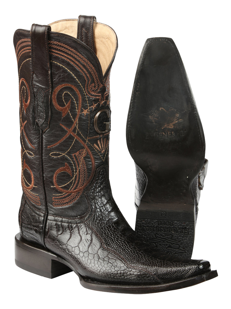 El General Men's Exotic Ostrich Leg Cowboy Boots - Brown 45068