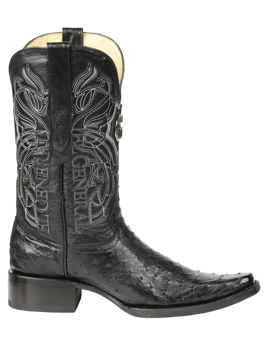 El General Men's Exotic Ostrich Leather Cowboy Boots - Black  45075