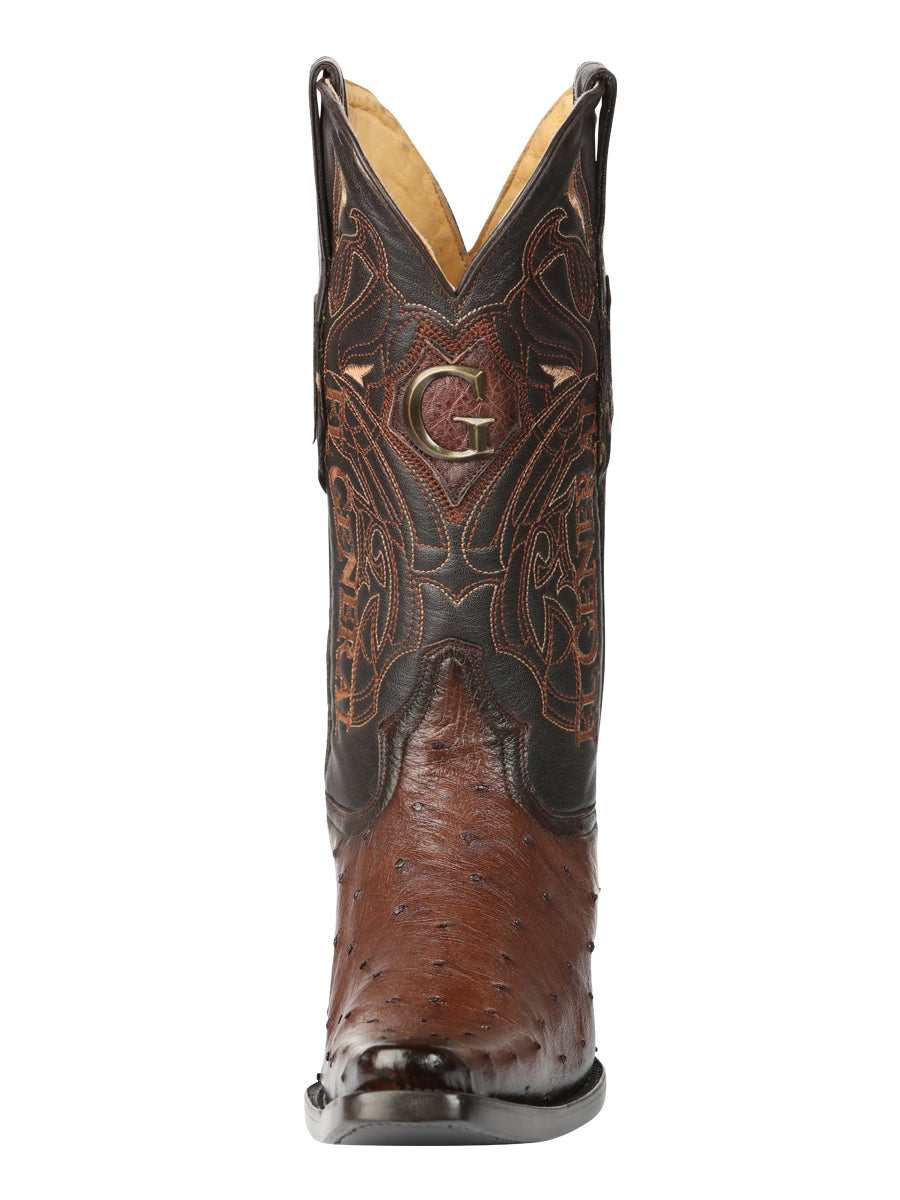El General Men's Exotic Ostrich Leather Cowboy Boots - Brown  45076