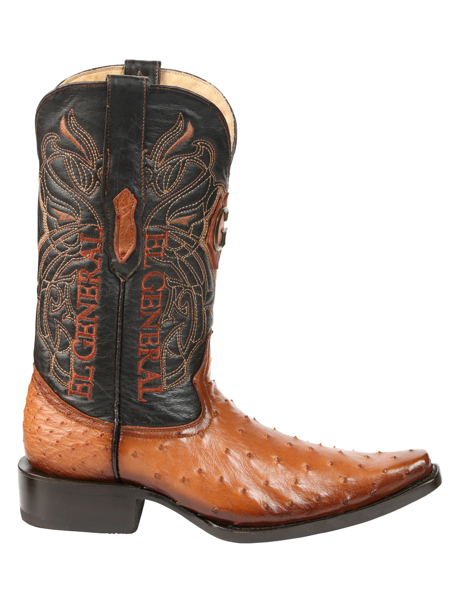 El General Men's Exotic Ostrich Leather Cowboy Boots - Cognac  45077