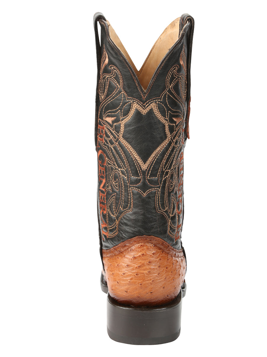 El General Men's Exotic Ostrich Leather Cowboy Boots - Cognac  45077