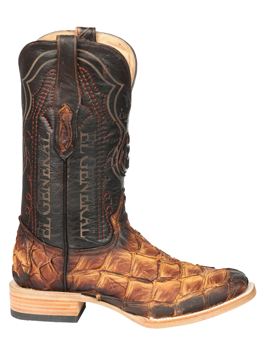 El General Men's Exotic Monster Fish Rodeo Cowboy Boots - Cognac  45085