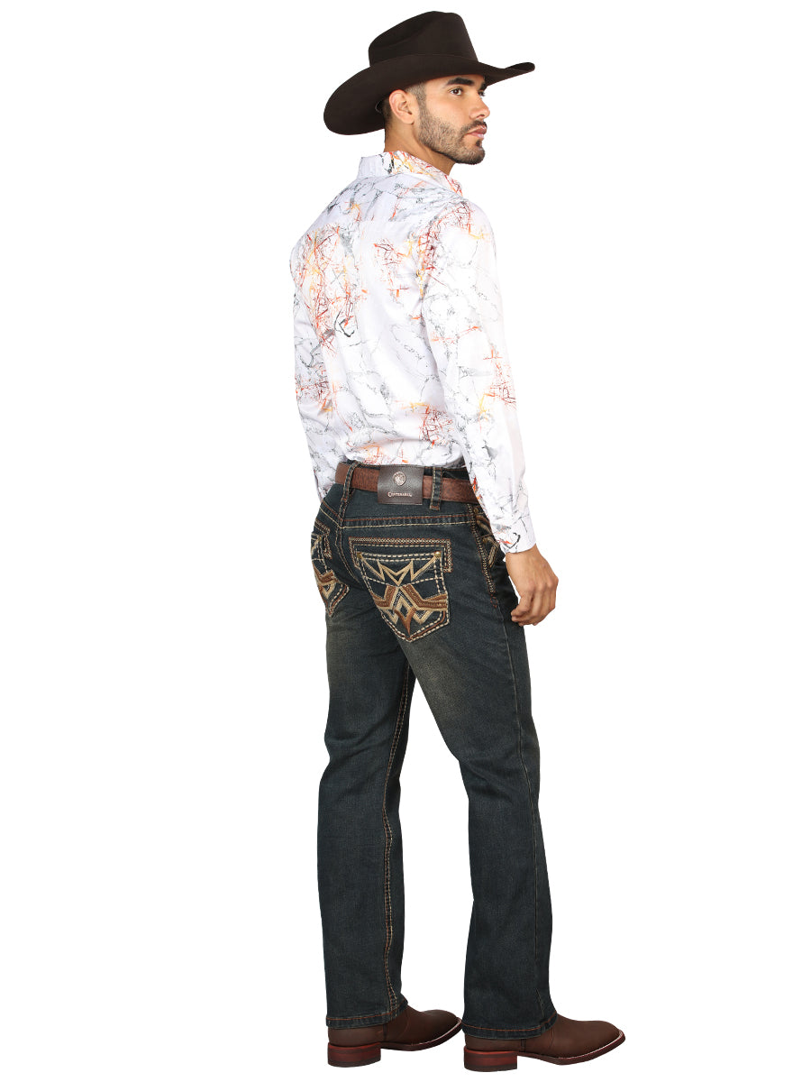 Centenario Men's Tinted Brown Denim with Embroidered Details  45316