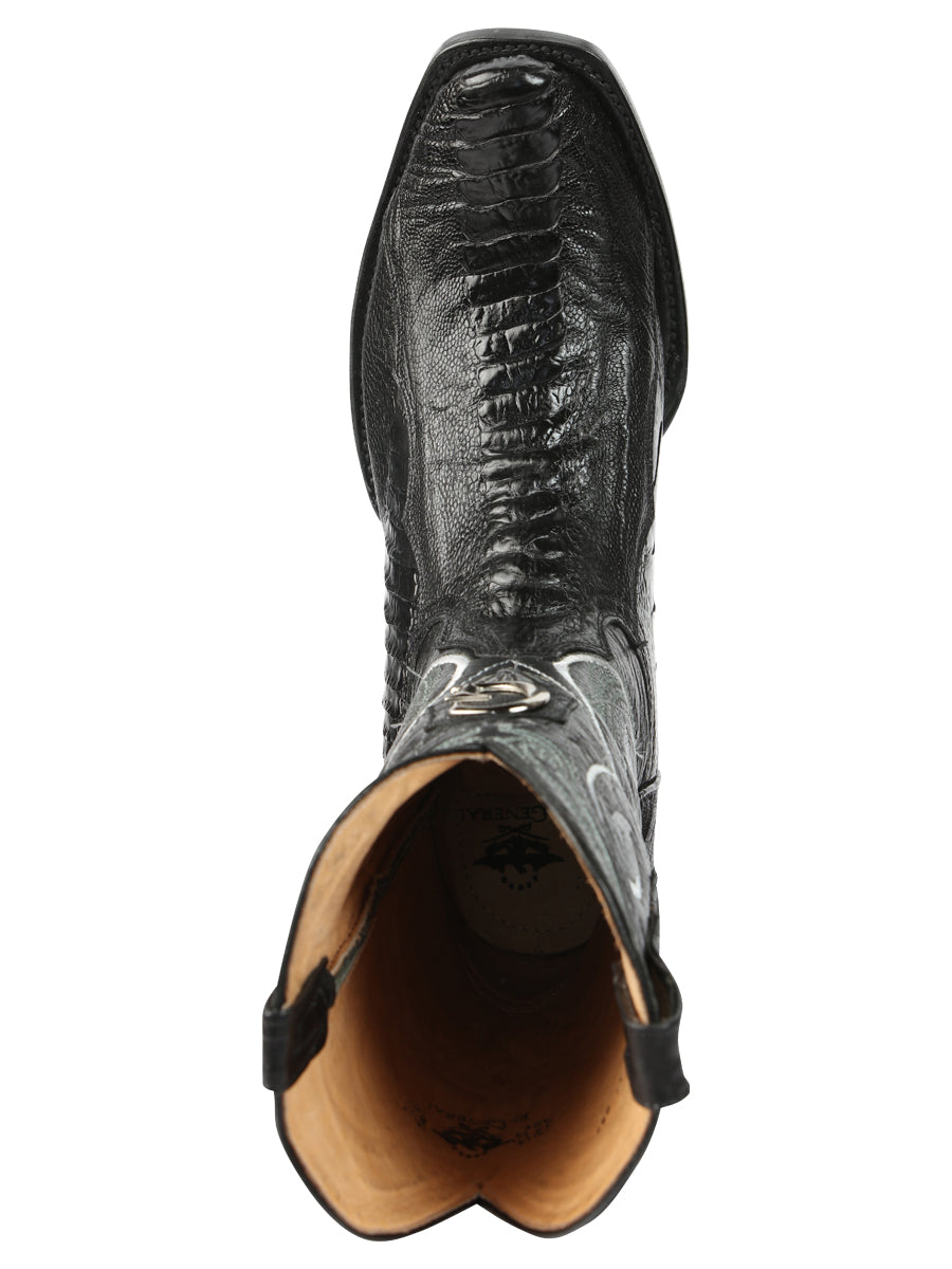 Botas vaqueras exóticas de pata de avestruz para hombre de El General - Negras 45510