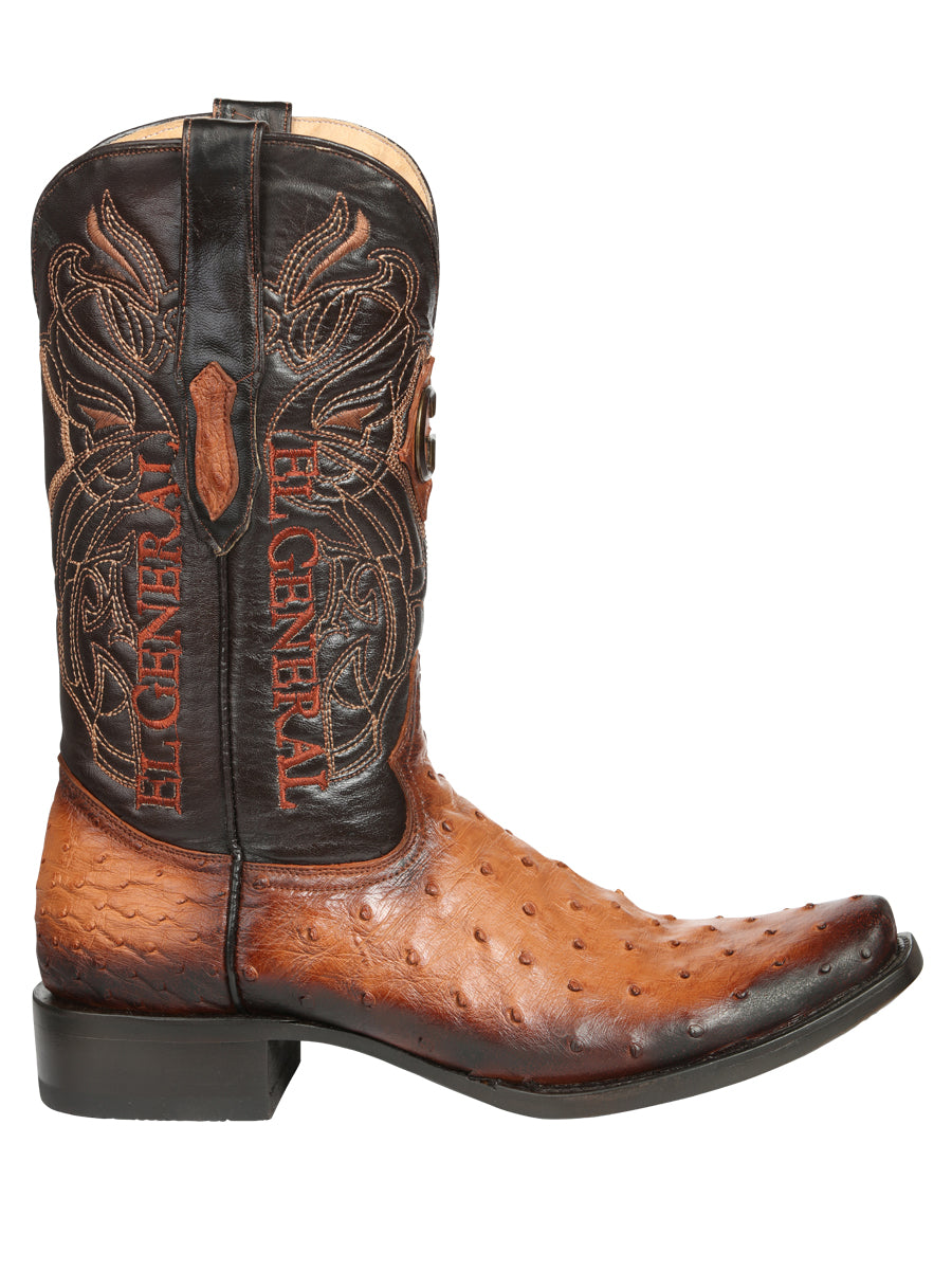 El General Men's Exotic Ostrich Leather Cowboy Boots - Cognac  45517