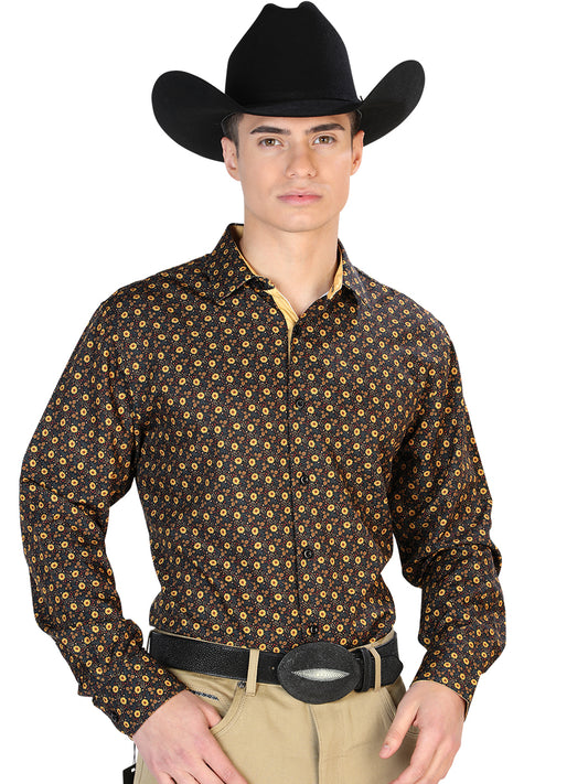 Camisa vaquera informal de manga larga negra y marrón 126262