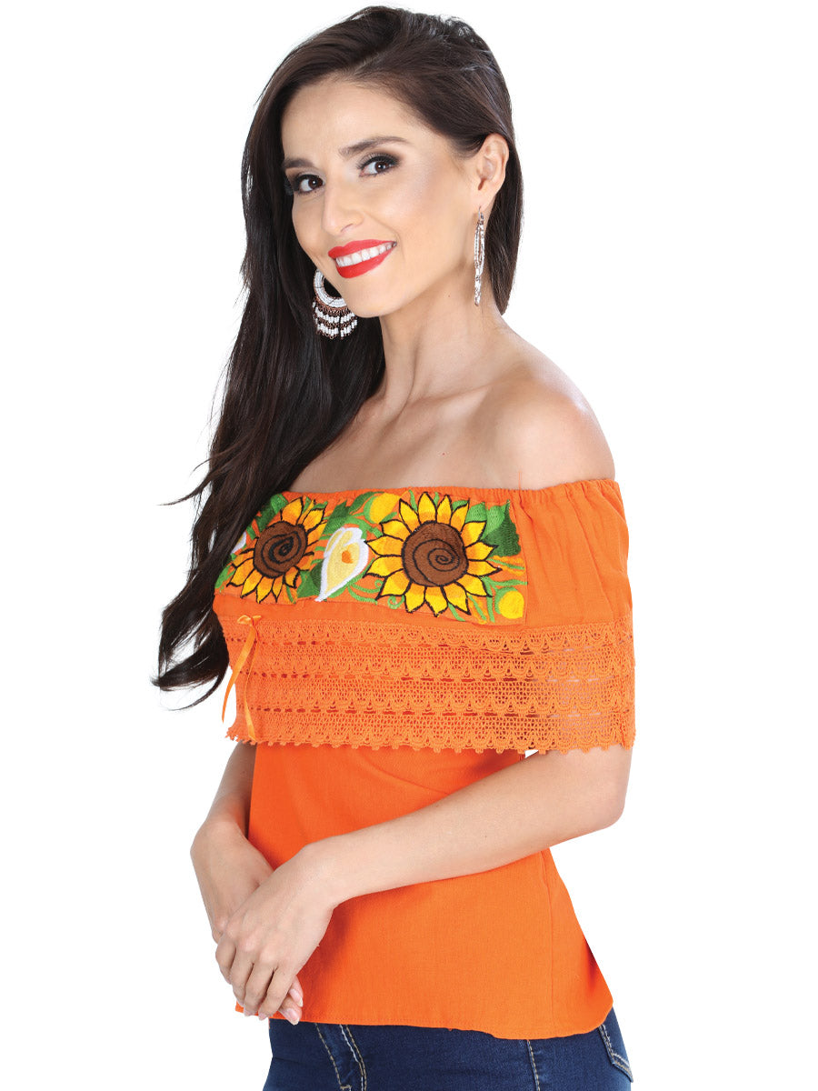 Blusa bordada artesanalmente 50% algodón, 50% poliéster naranja 601283