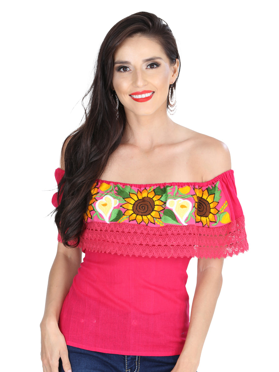 Blusa Bordada Artesanal 50% Algodón, %50 Poliéster Rosa 601287