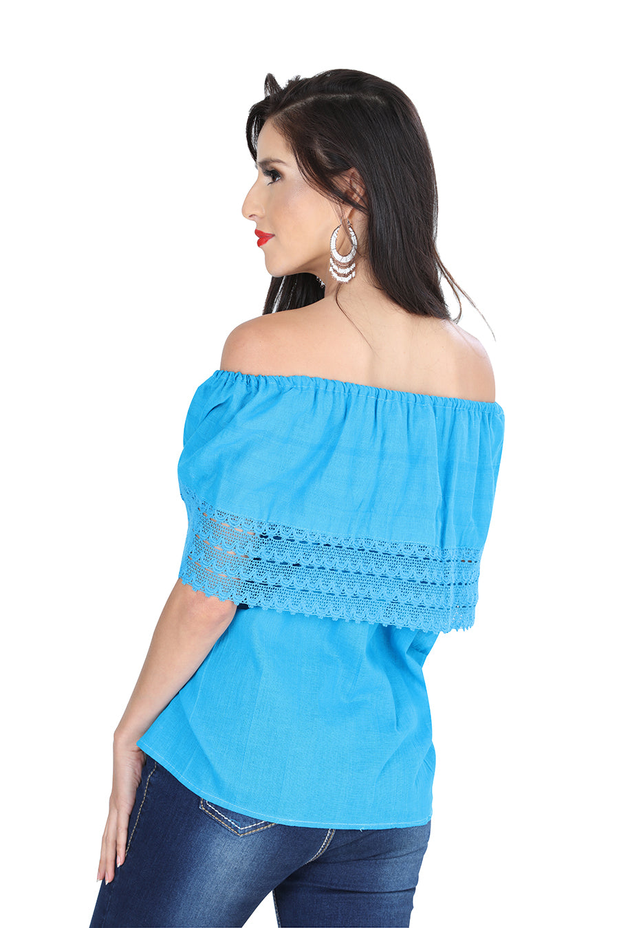 Blusa Bordada Artesanal 50% Algodón, %50 Poliéster Azul 601309