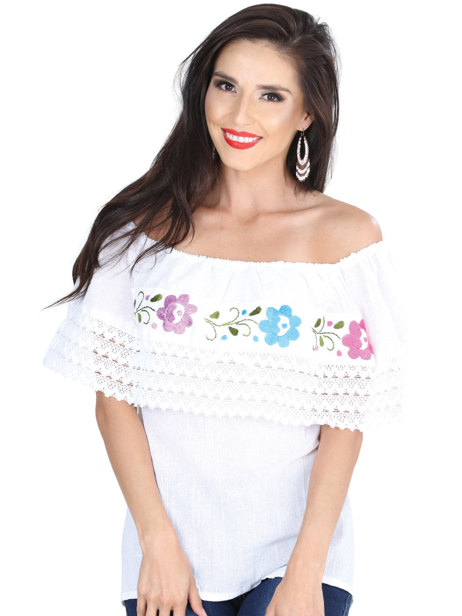 Blusa bordada artesanalmente 50% algodón, 50% poliéster blanco 601310